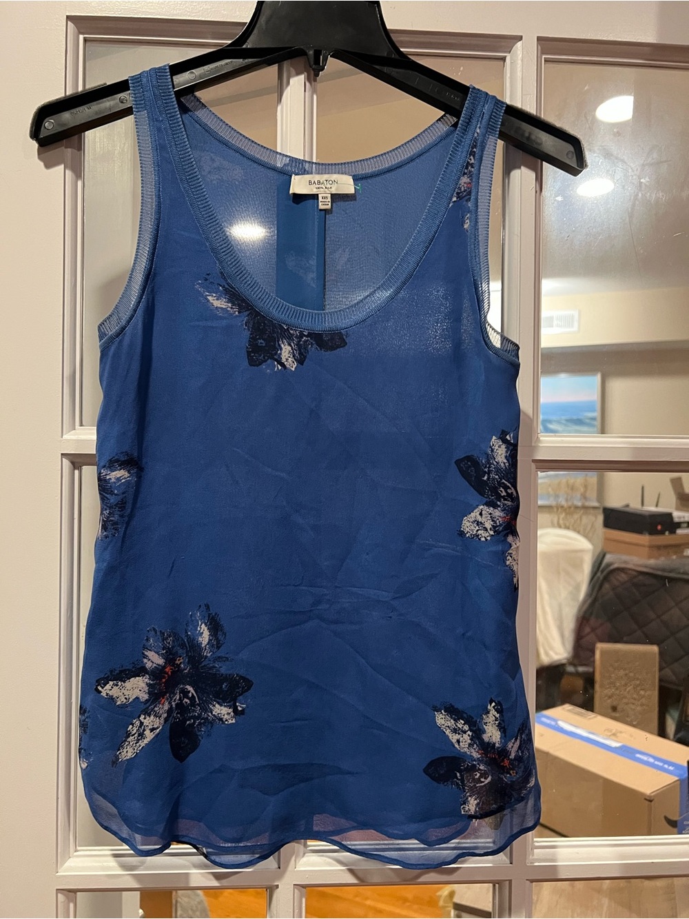 Babaton Royal Blue Floral silk Mesh Camisole